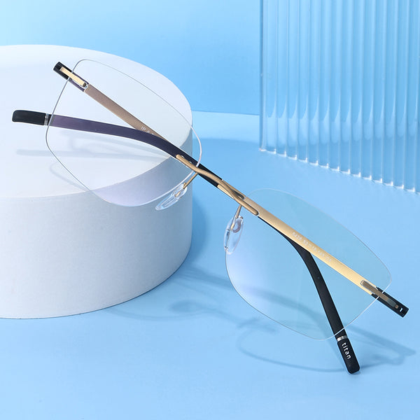 Rimcoo Lightweight Titanium Rimless Narrow Rectangle Eyeglasses