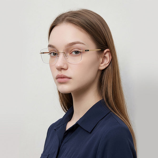 Rimcoo Lightweight Titanium Rimless Narrow Rectangle Eyeglasses